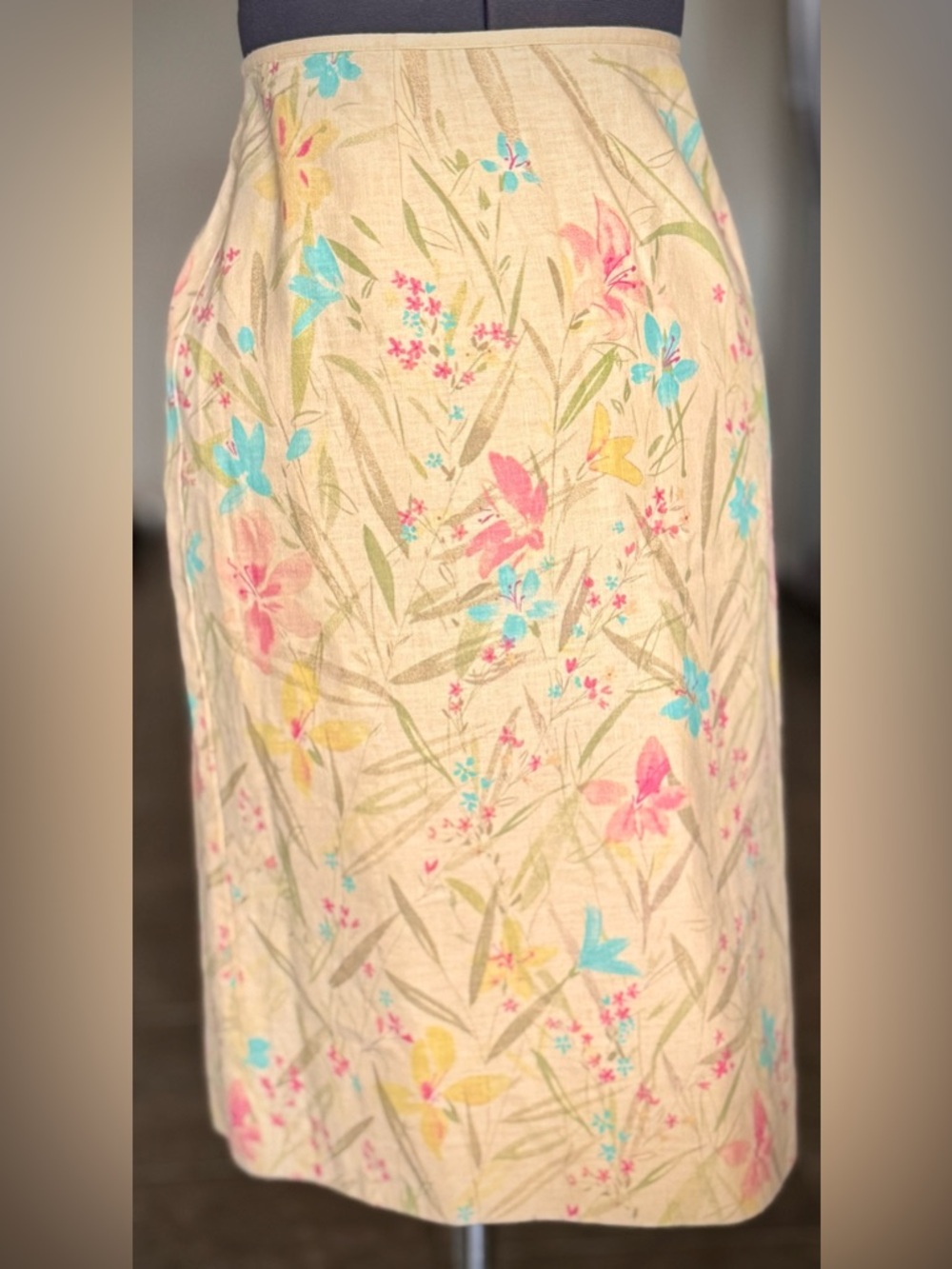Vintage Linen Teluride Clothing Floral Pastel Midi Skirt M